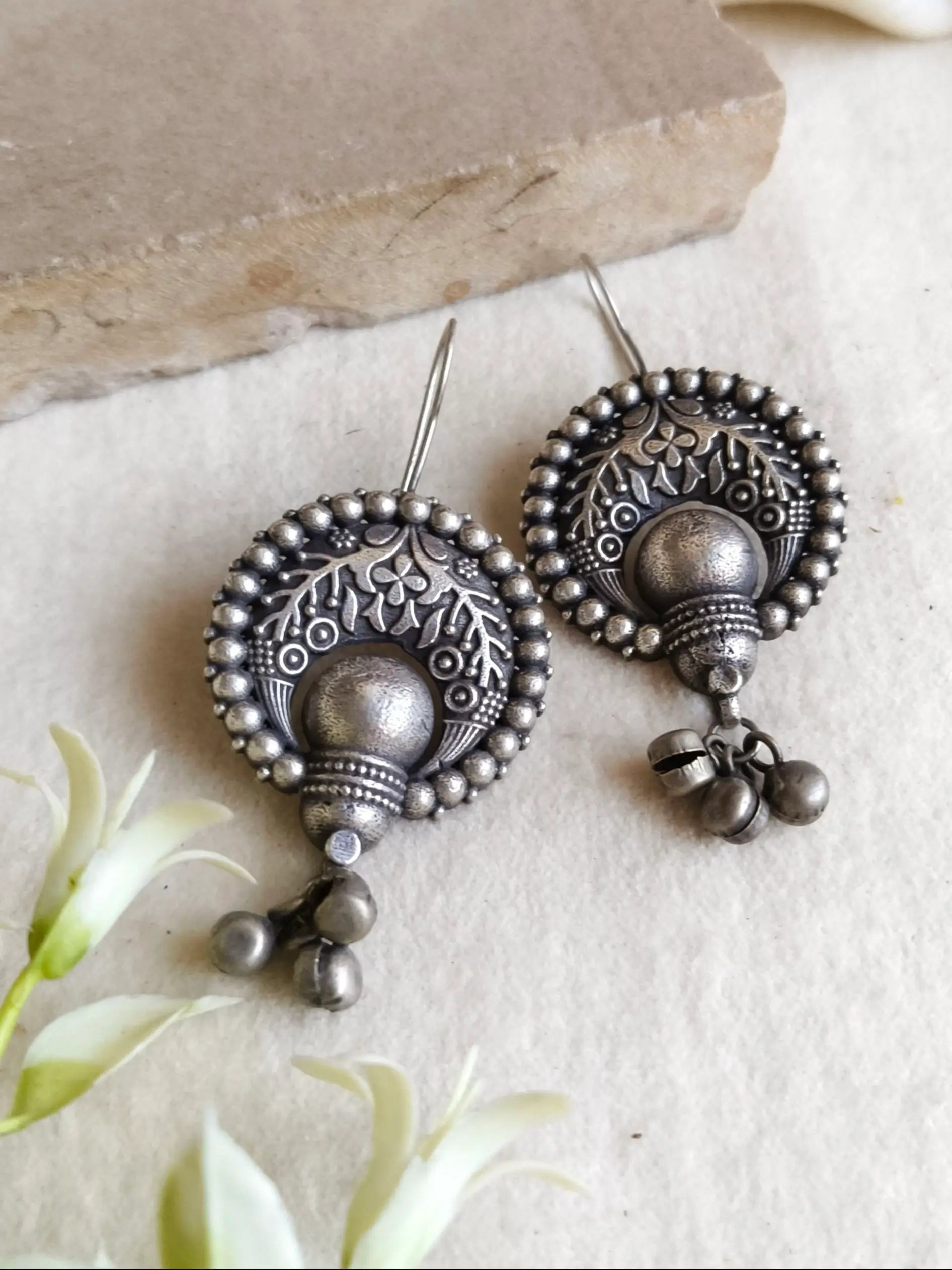 Silver Hook Earrings with Ghungroos | Sarichka Fashion