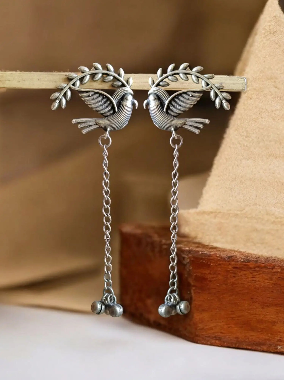 Oxidised Sparrow Chain Dangler Earrings | Sarichka Fashion