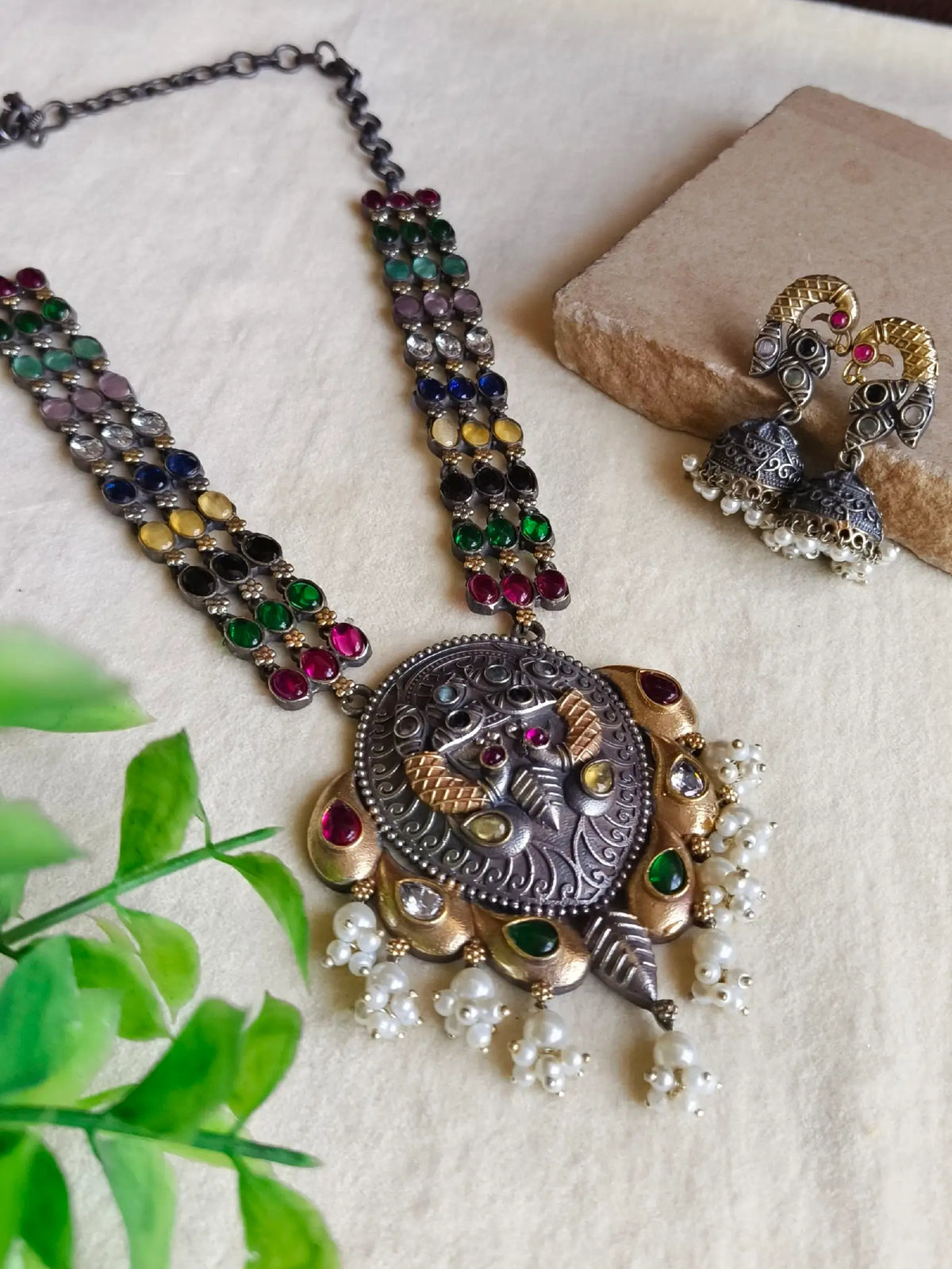🔸Dual-Tone Long Necklace Set Delight Elegance | AMOLA