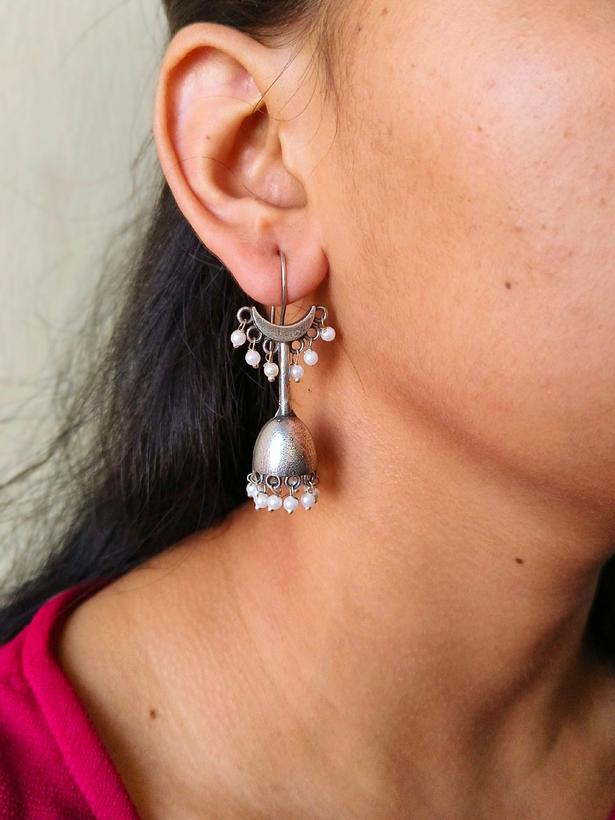 Moonlit Pearl Silver Look Alike Hook Earrings | Sarichka Fashion