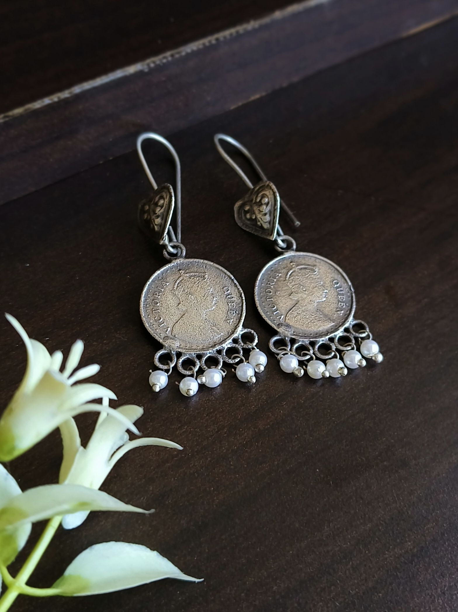 925 Silver Plated Coin Pearl Drop Earrings | Sarichka Fashion