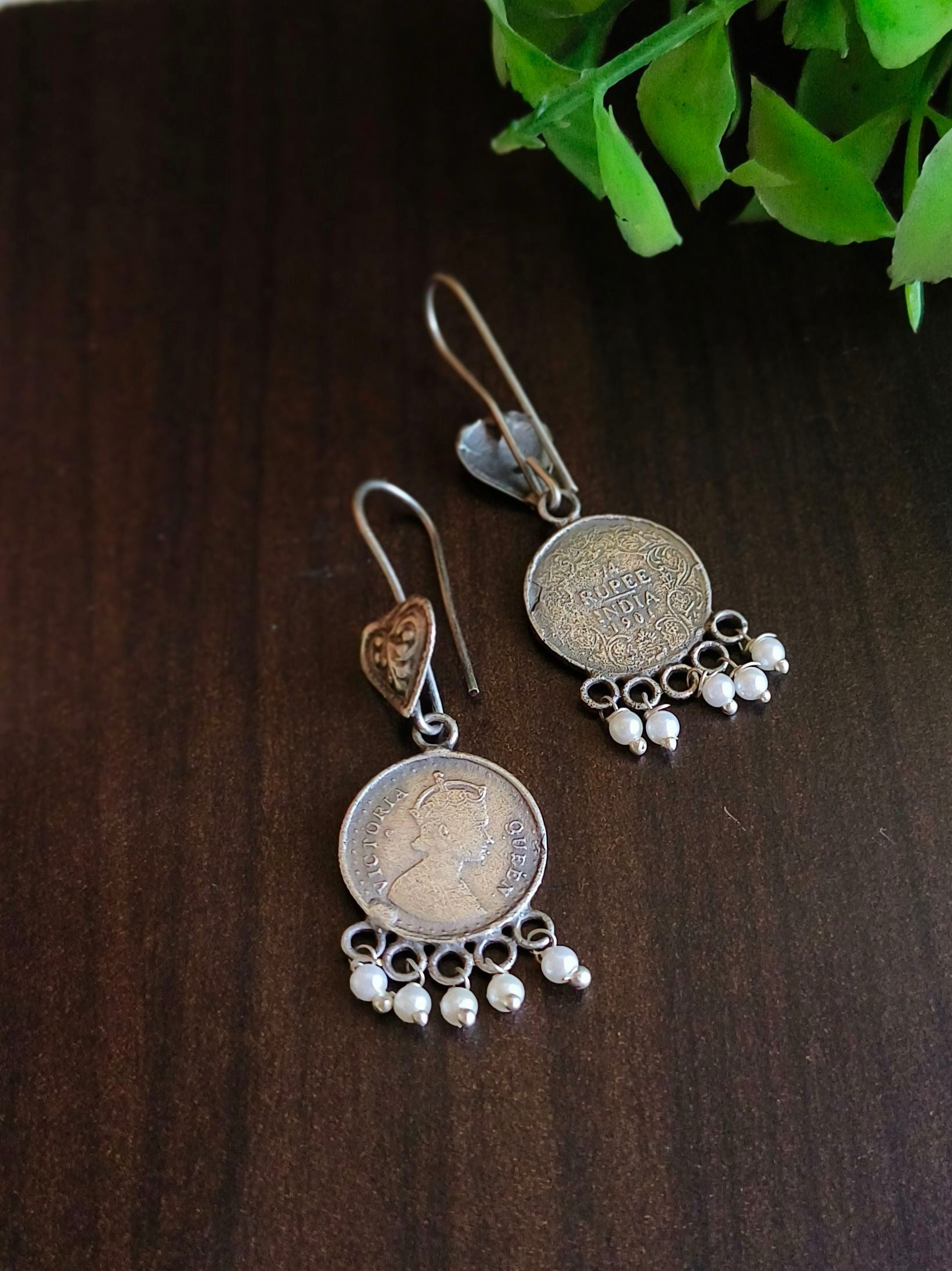 925 Silver Plated Coin Pearl Drop Earrings | Sarichka Fashion