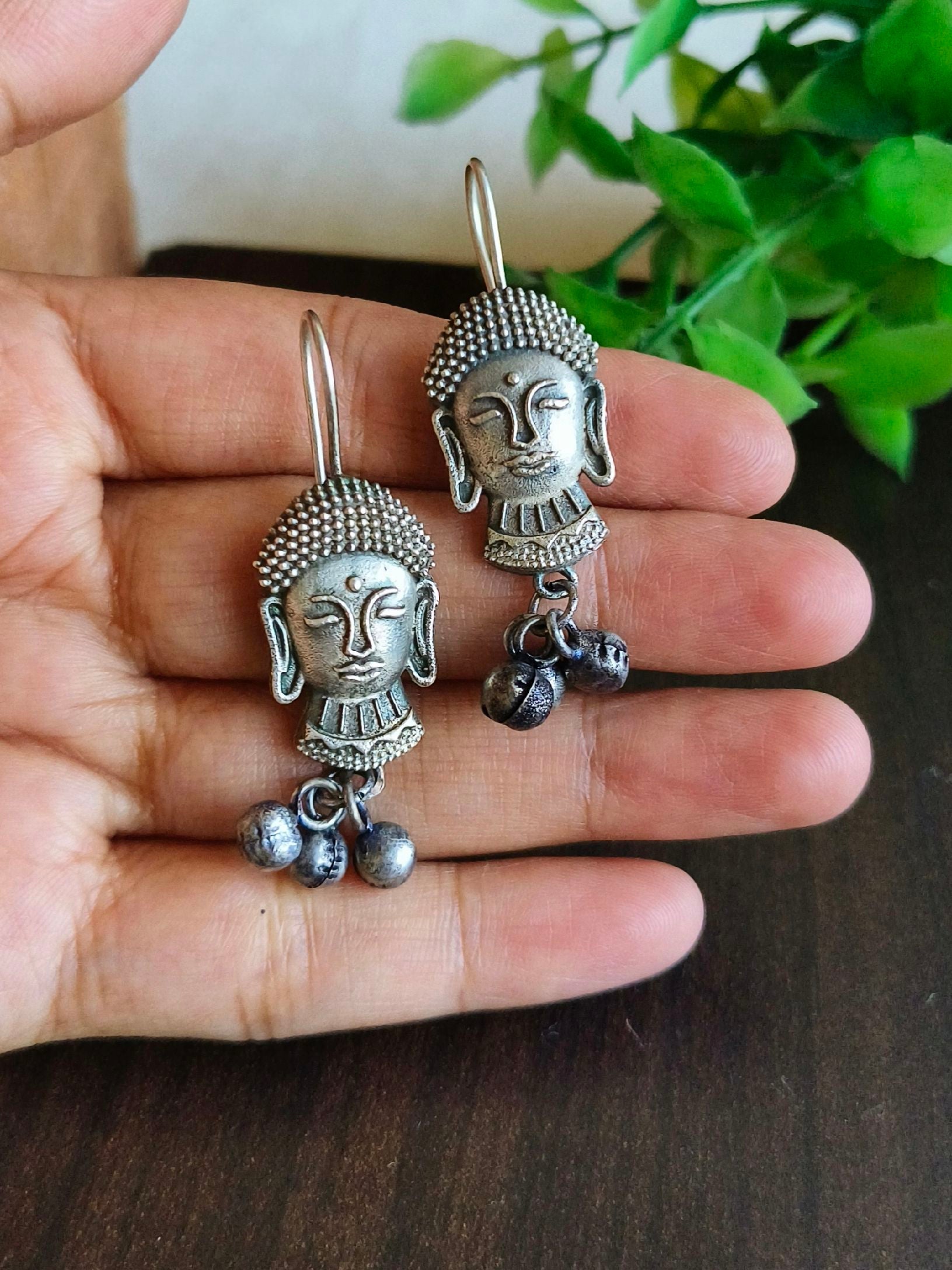 Antique Silver Buddha Face Hook Earrings  | Sarichka Fashion