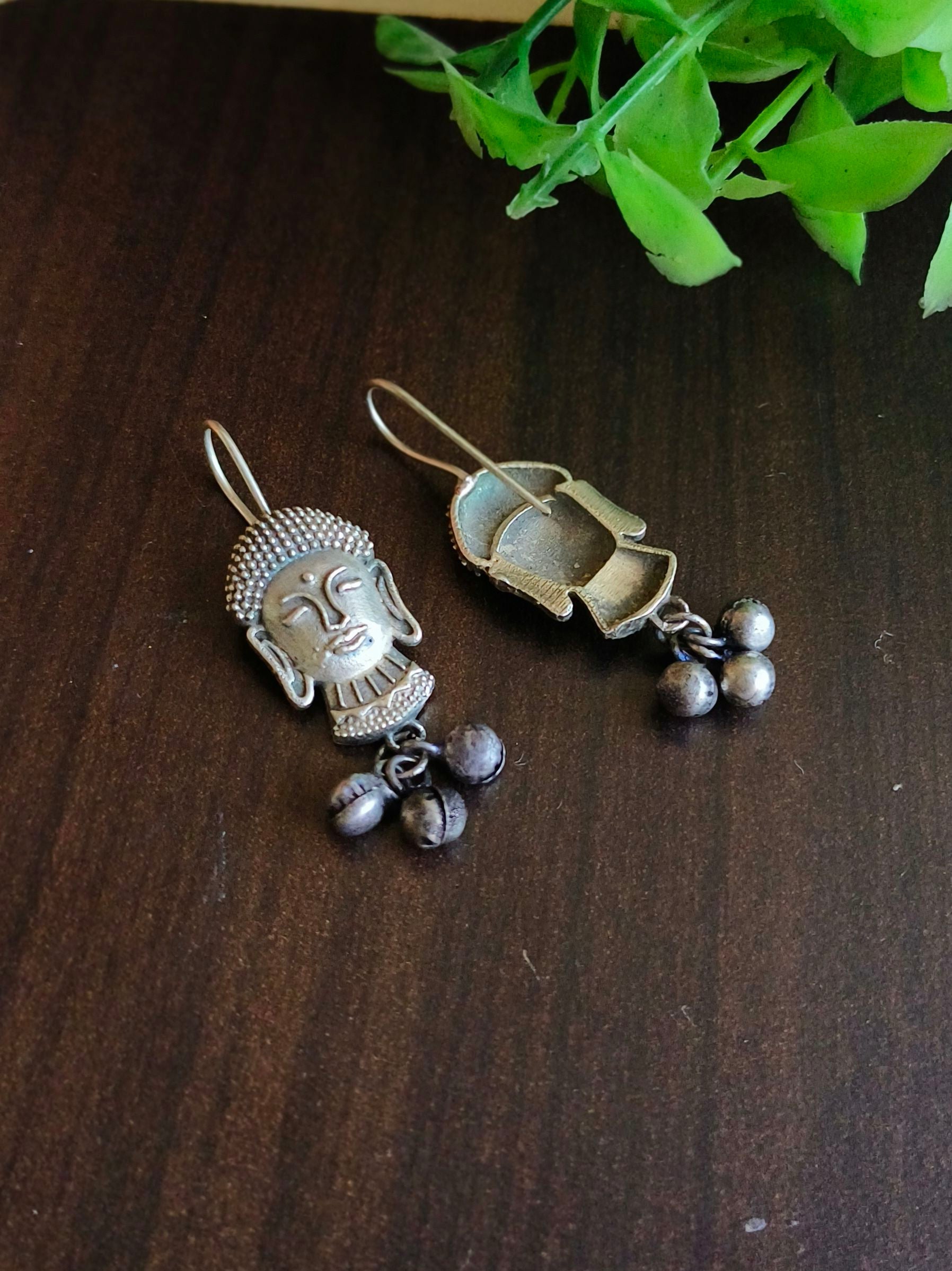Antique Silver Buddha Face Hook Earrings  | Sarichka Fashion