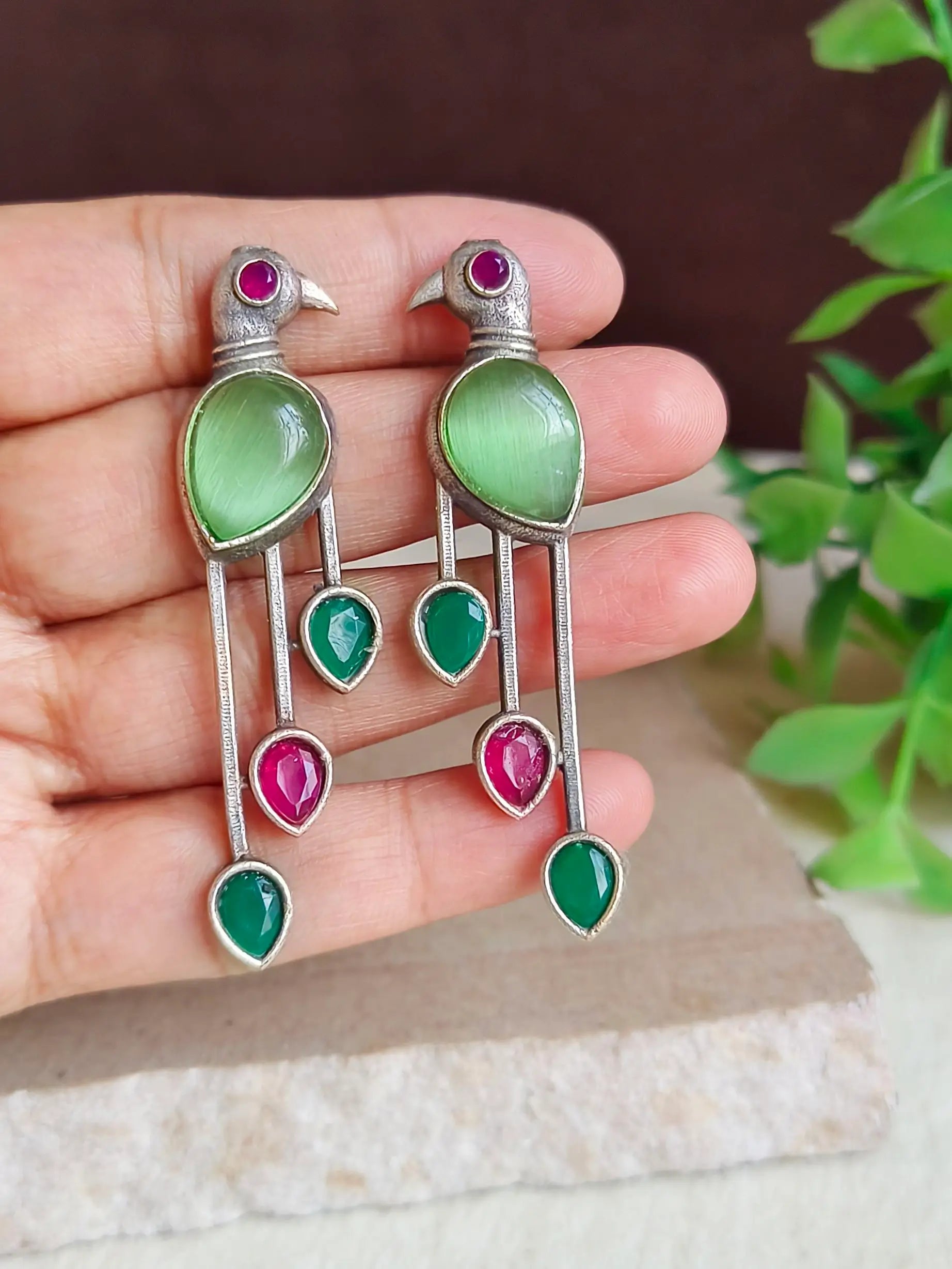 Silver Polish Peacock Monalisa Stud Earrings | Sarichka Fashion