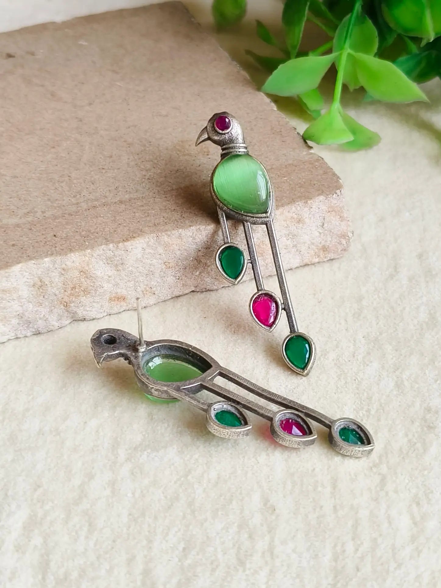 Silver Polish Peacock Monalisa Stud Earrings | Sarichka Fashion