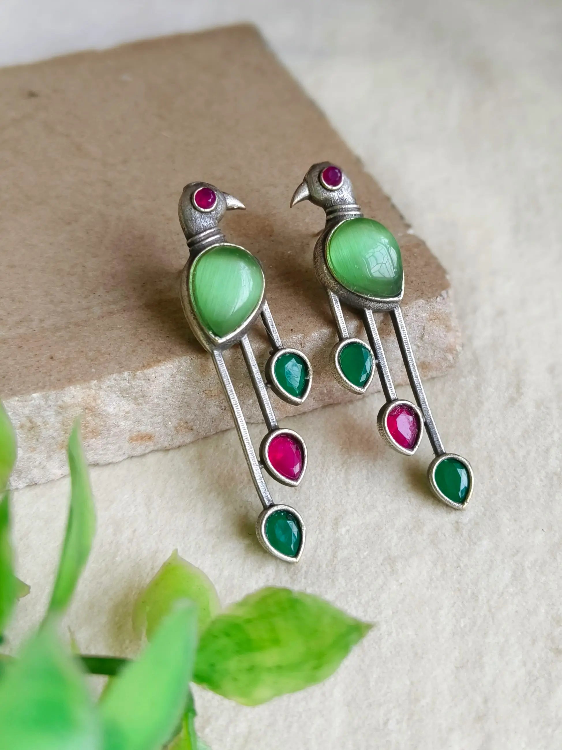 Silver Polish Peacock Monalisa Stud Earrings | Sarichka Fashion
