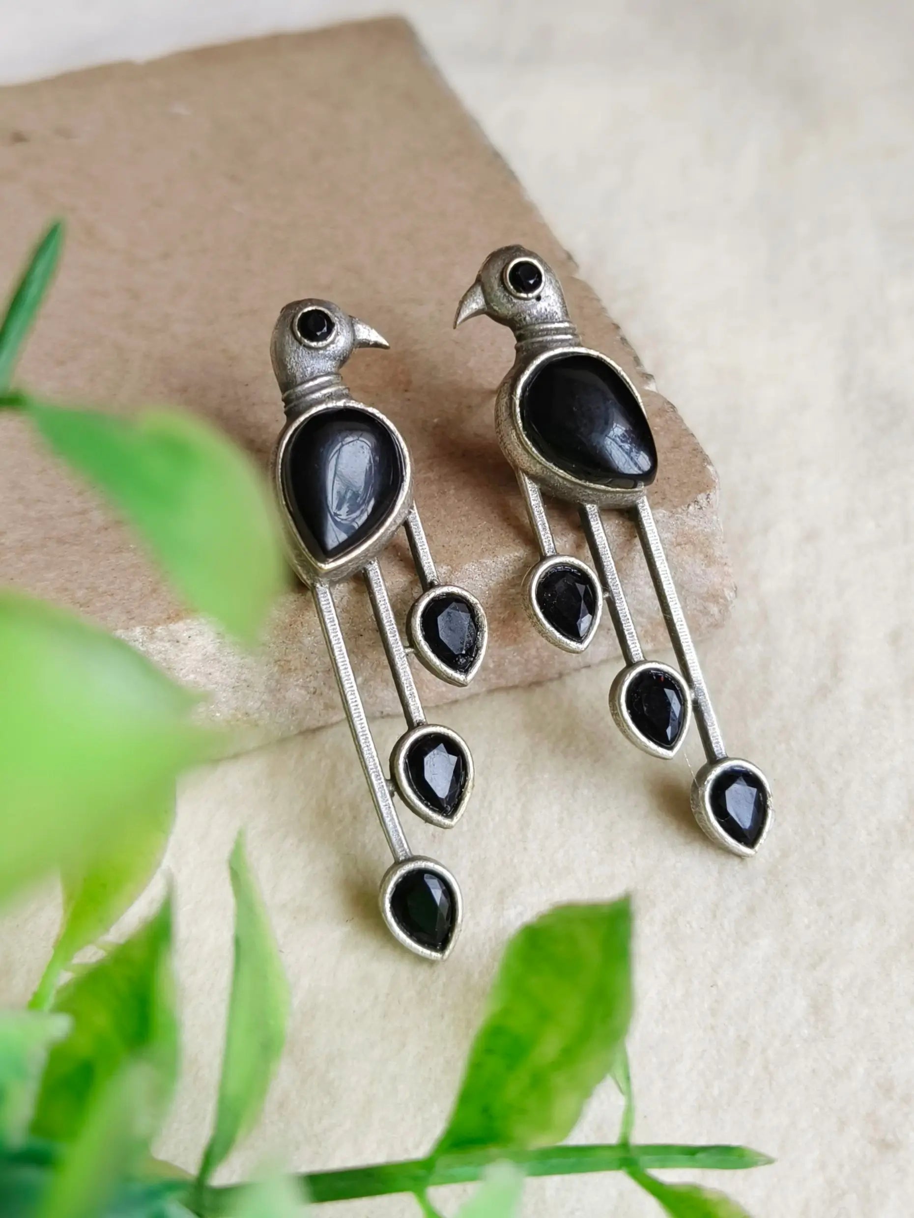 Silver Polish Peacock Monalisa Stud Earrings | Sarichka Fashion
