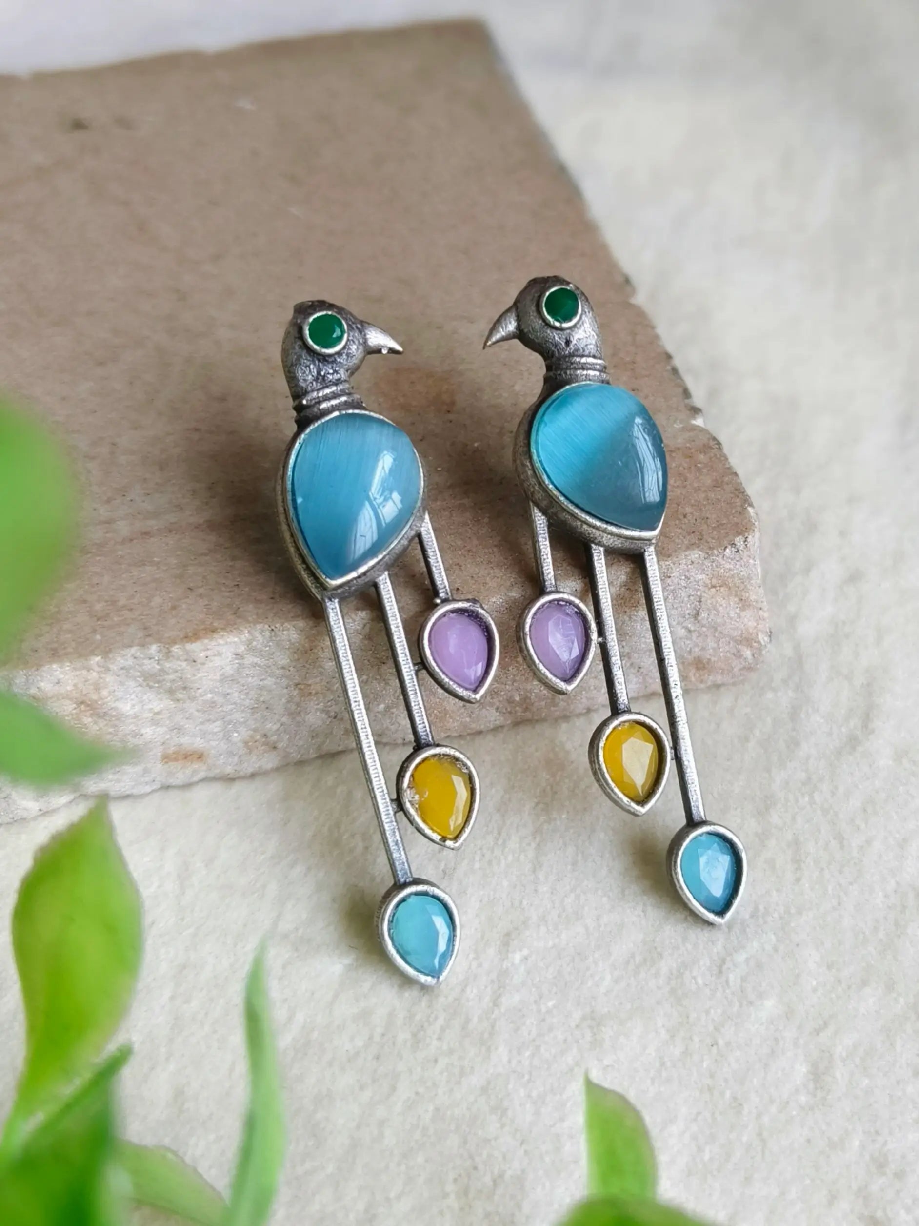 Silver Polish Peacock Monalisa Stud Earrings | Sarichka Fashion