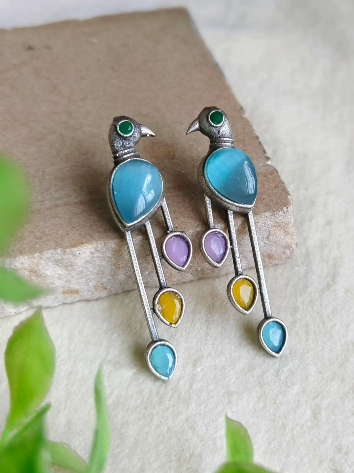 Silver Polish Peacock Monalisa Stud Earrings | Sarichka Fashion