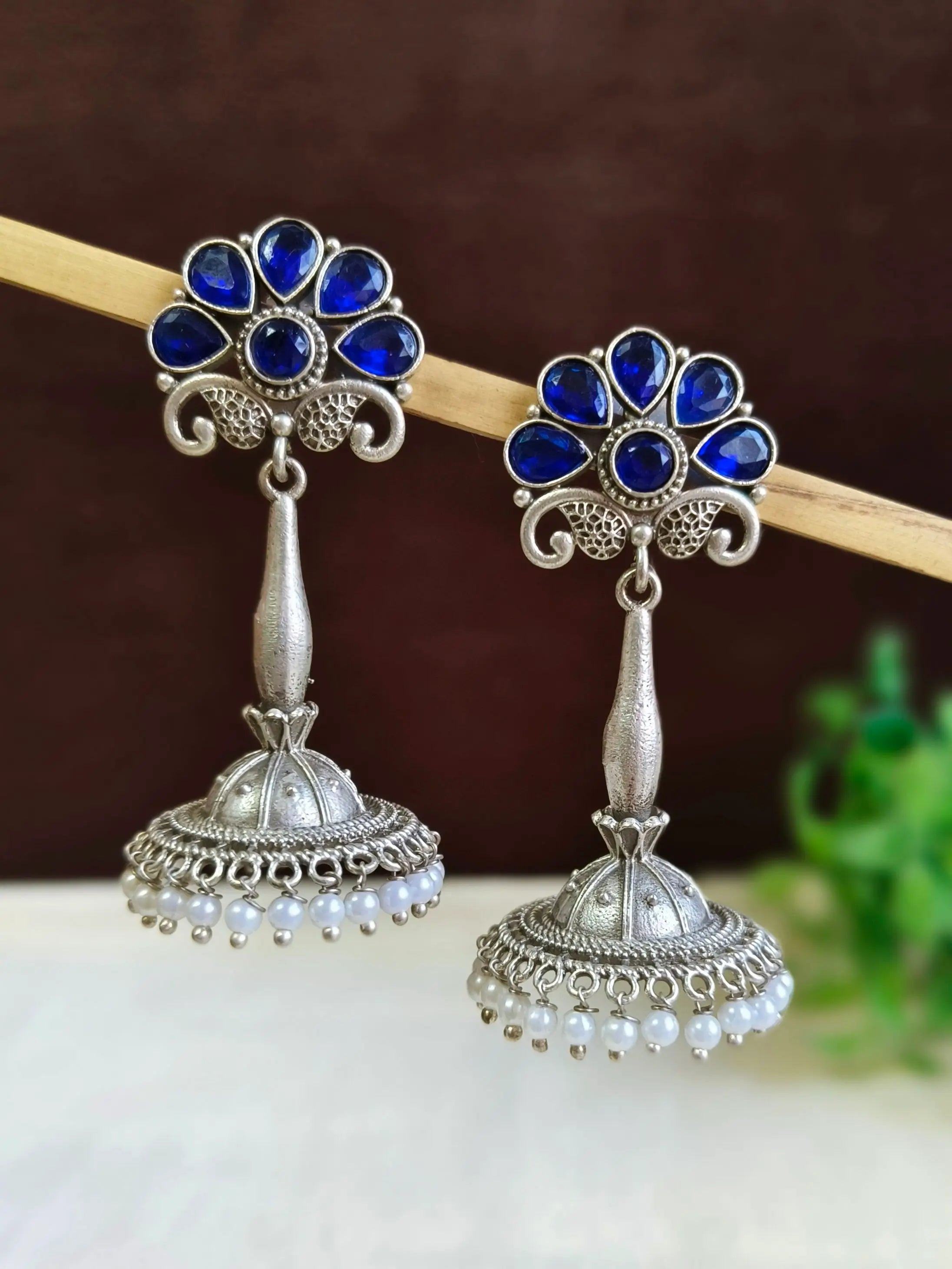 Antique Silver Pearl Jhumka Earrings | Sarichka Fashion