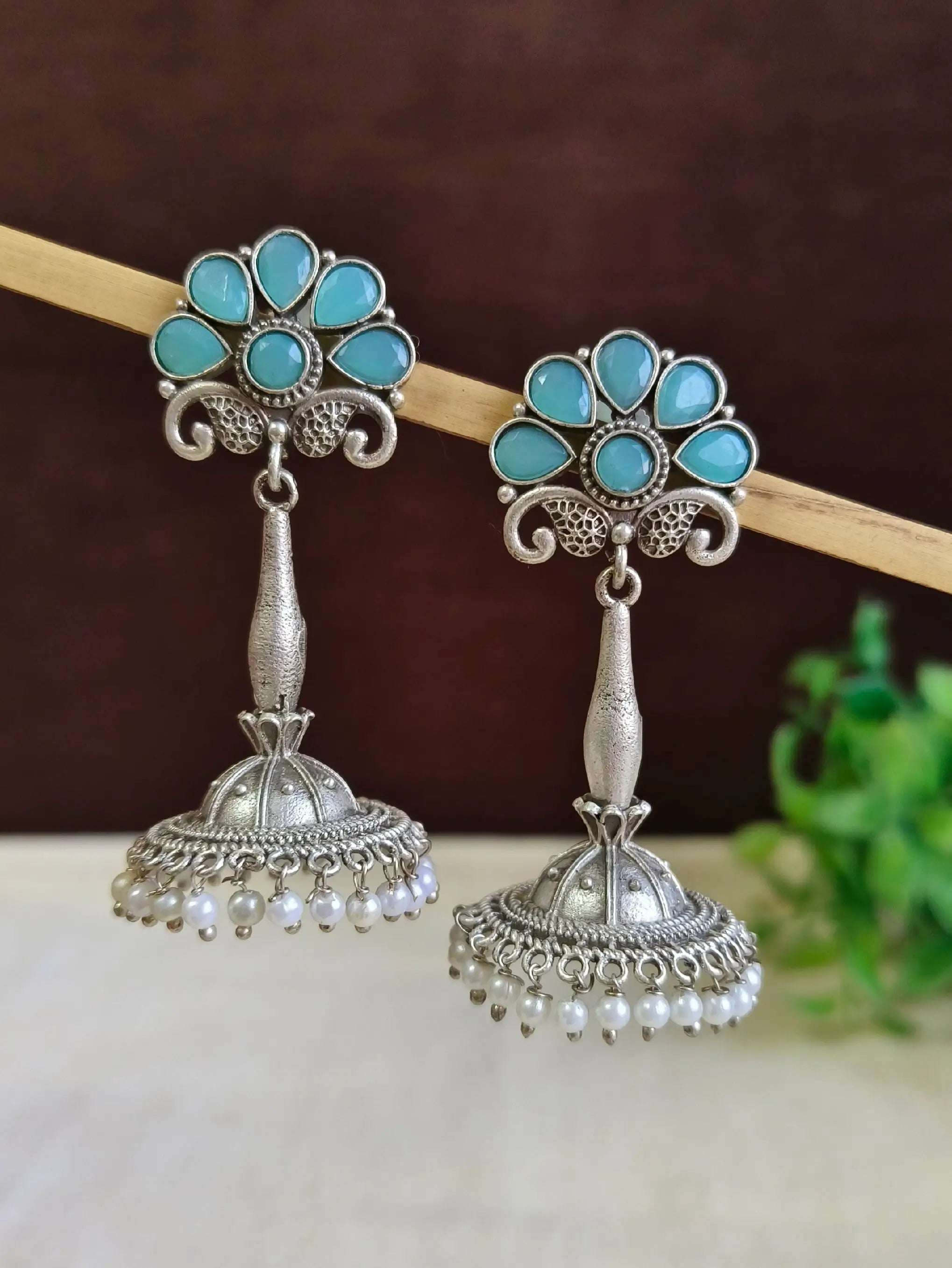 Antique Silver Pearl Jhumka Earrings | Sarichka Fashion