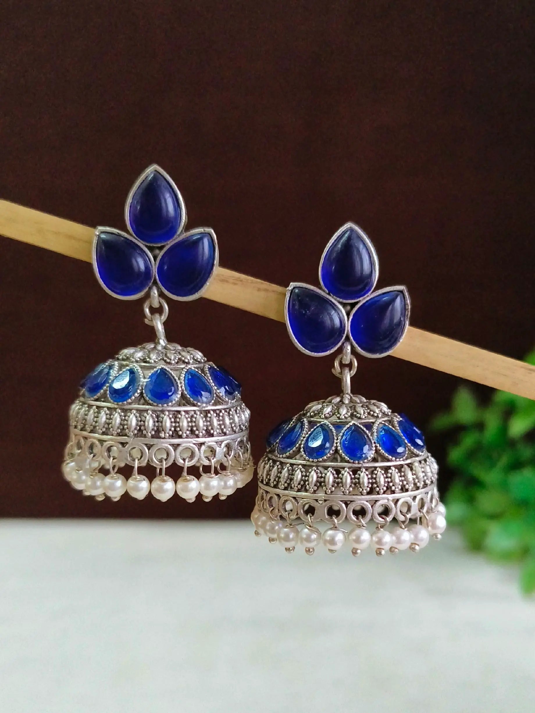 Navratri Oxidised Jhumkas with Beads | Sarichka Fashion