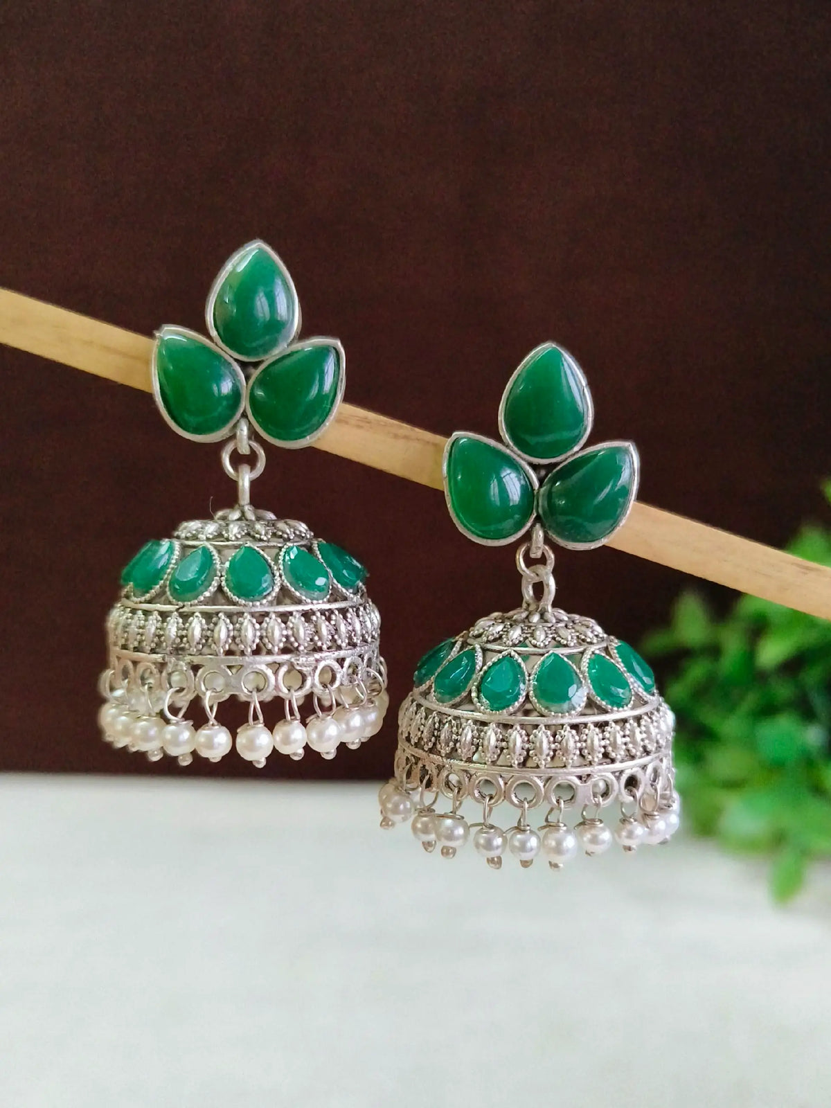 Navratri Oxidised Jhumkas with Beads | AMOLA