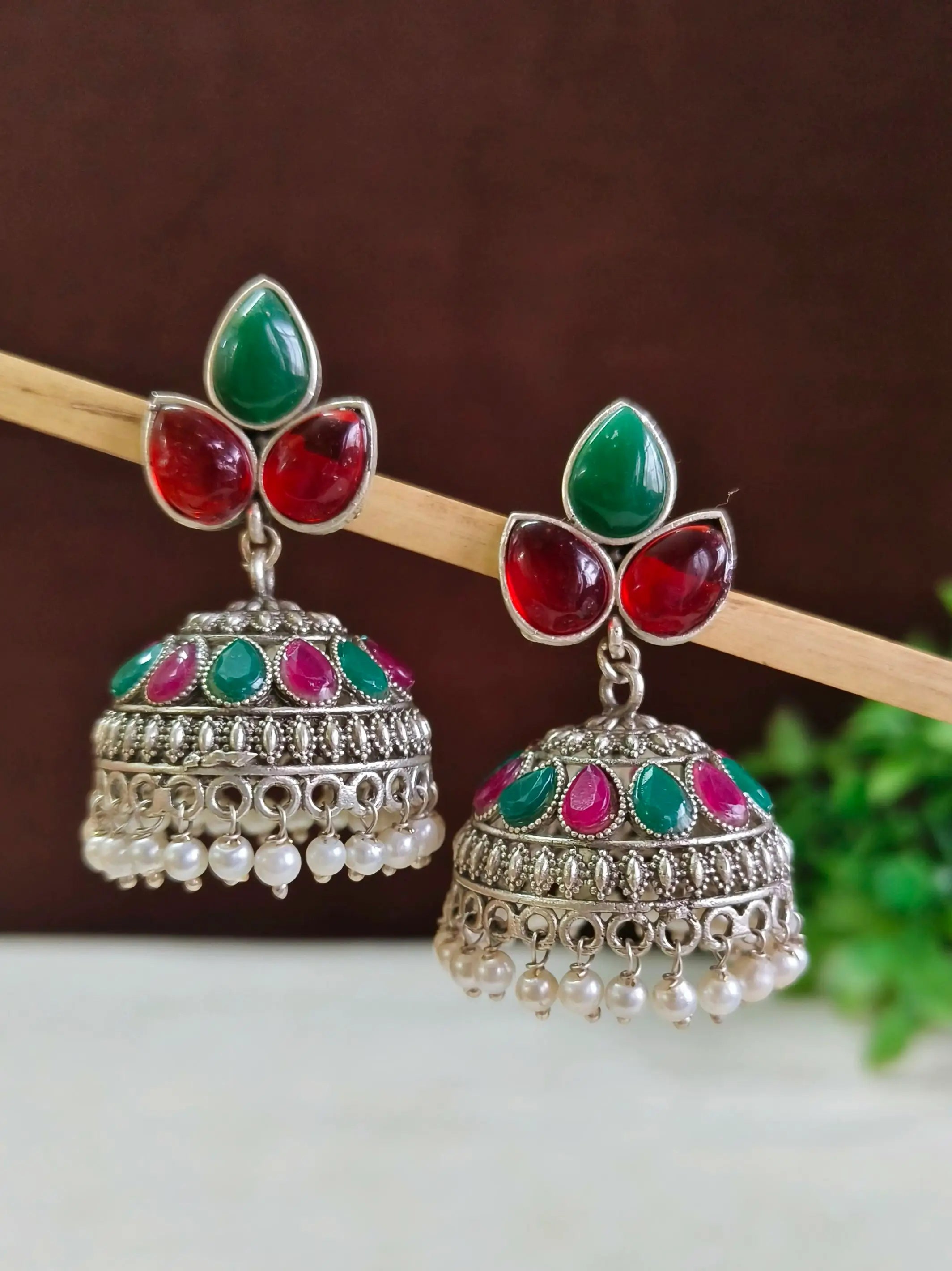 Navratri Oxidised Jhumkas with Beads | Sarichka Fashion