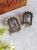 Oxidized Deer Antique Pearl Earrings | Sarichka Fashion