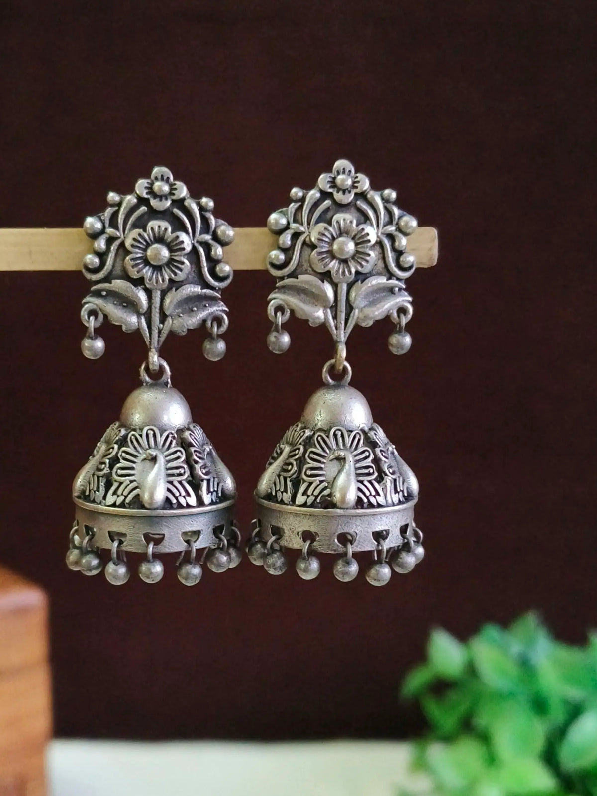 Antique Silver Plated Ethnic Jhumka Earrings | Sarichka