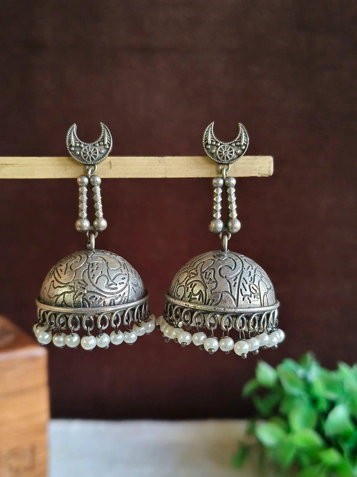 Classic Silver Oxidised Jhumka Earrings | Sarichka