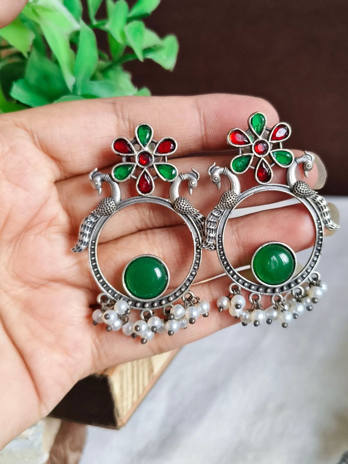 Antique Oxidised Floral Stud Earrings | Sarichka