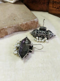 Antique Oxidised Silver Hook Earrings with Pearl Motifs | Sarichka