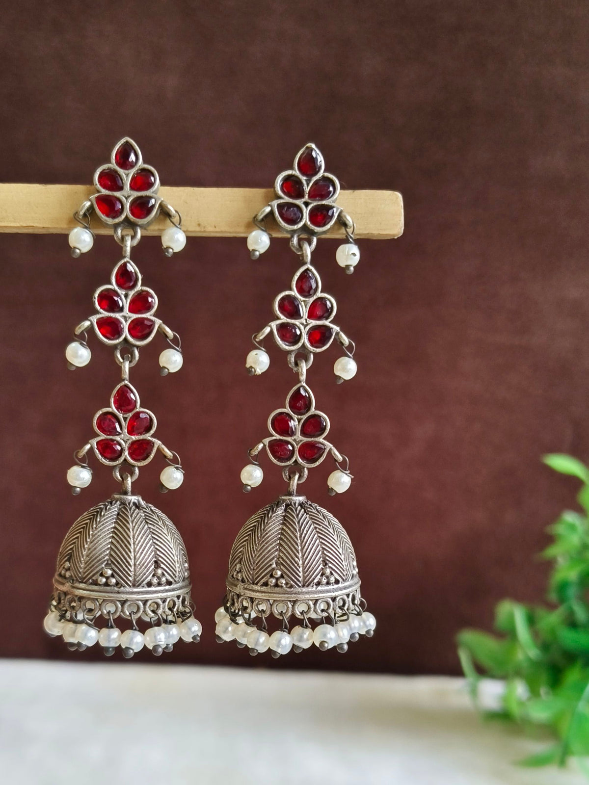 Antique Oxidised Pearl Drop Jhumka Earrings | Sarichka
