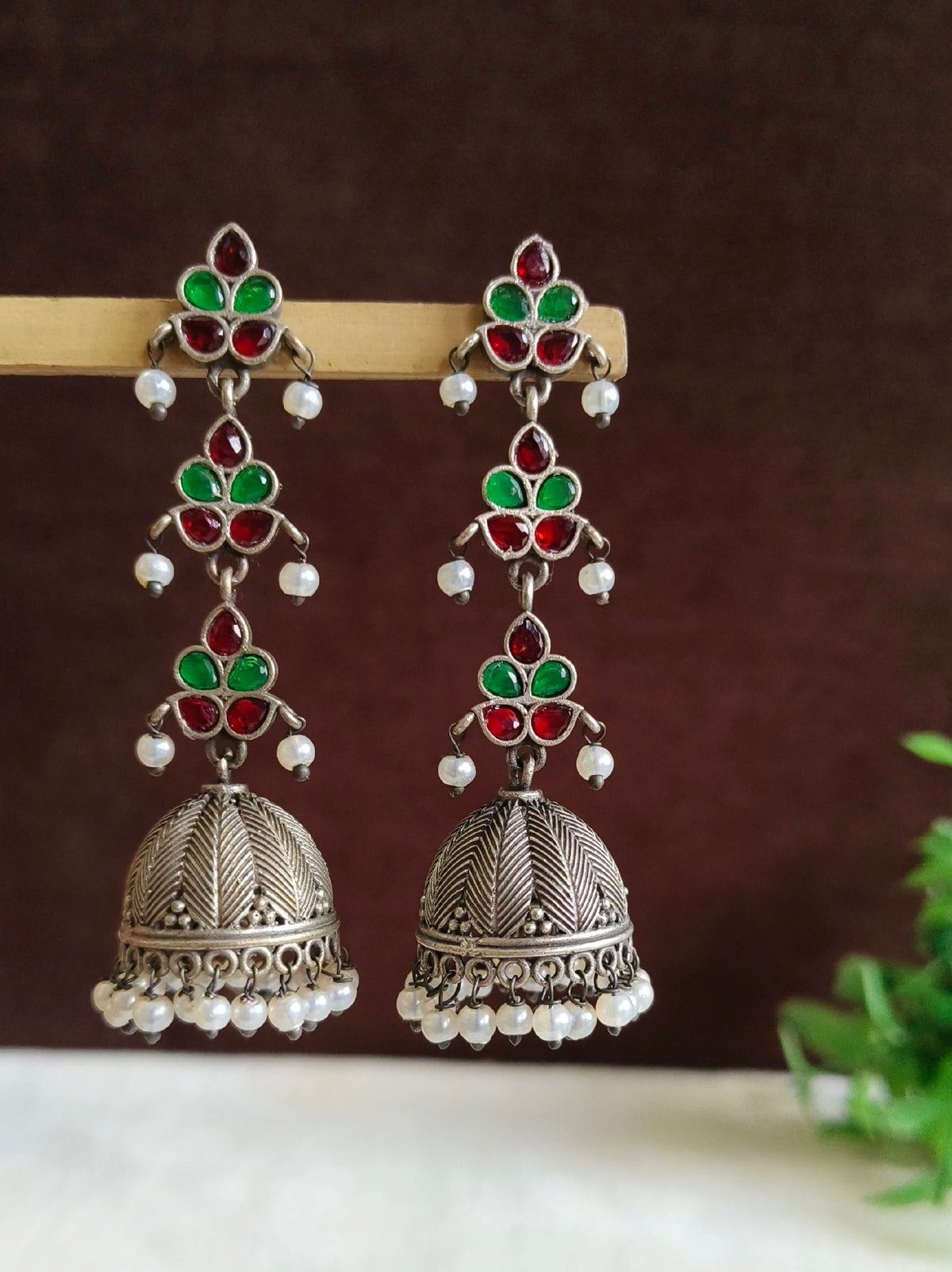 Antique Oxidised Pearl Drop Jhumka Earrings | Sarichka