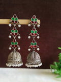 Antique Oxidised Pearl Drop Jhumka Earrings | Sarichka