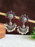 Antique Silver Oxidised Gemstone Dangler Earrings | Sarichka