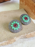 Oxidised Silver Round Gemstone Studs | Sarichka