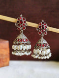 German Silver Green Stone Oxidized Jhumkas | Sarichka