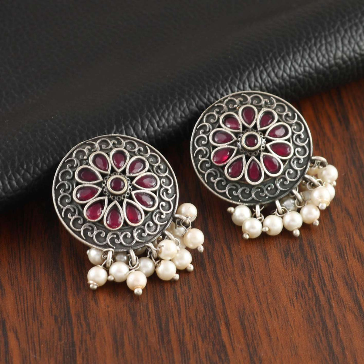 Party Wear oxidised Pearl Earrings | Sarichka