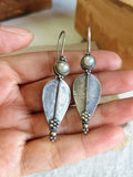 Oxidized Pearl Leaf Hook Earrings | Sarichka