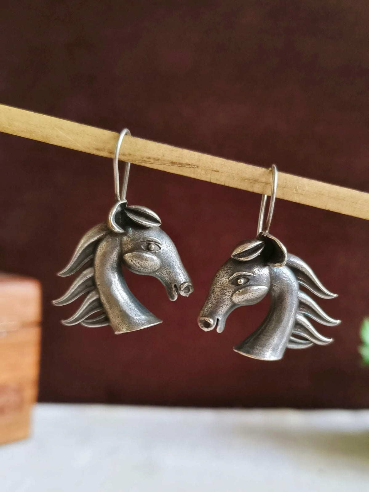 Oxidised Silver Plated Horse Motif Hoop Earrings | Sarichka