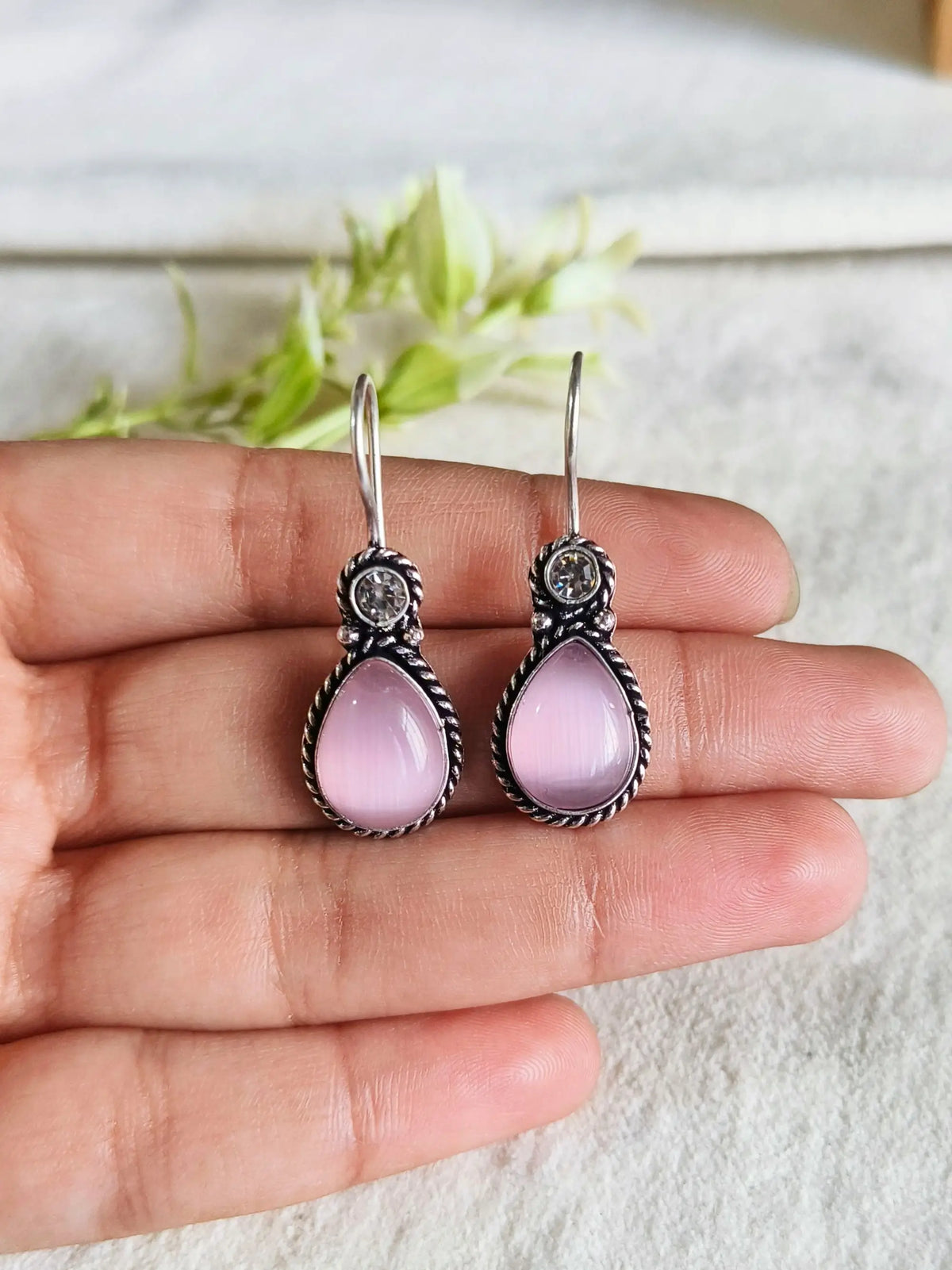 Oxidized teardrop Drop Monalisa Stone Earrings | Sarichka