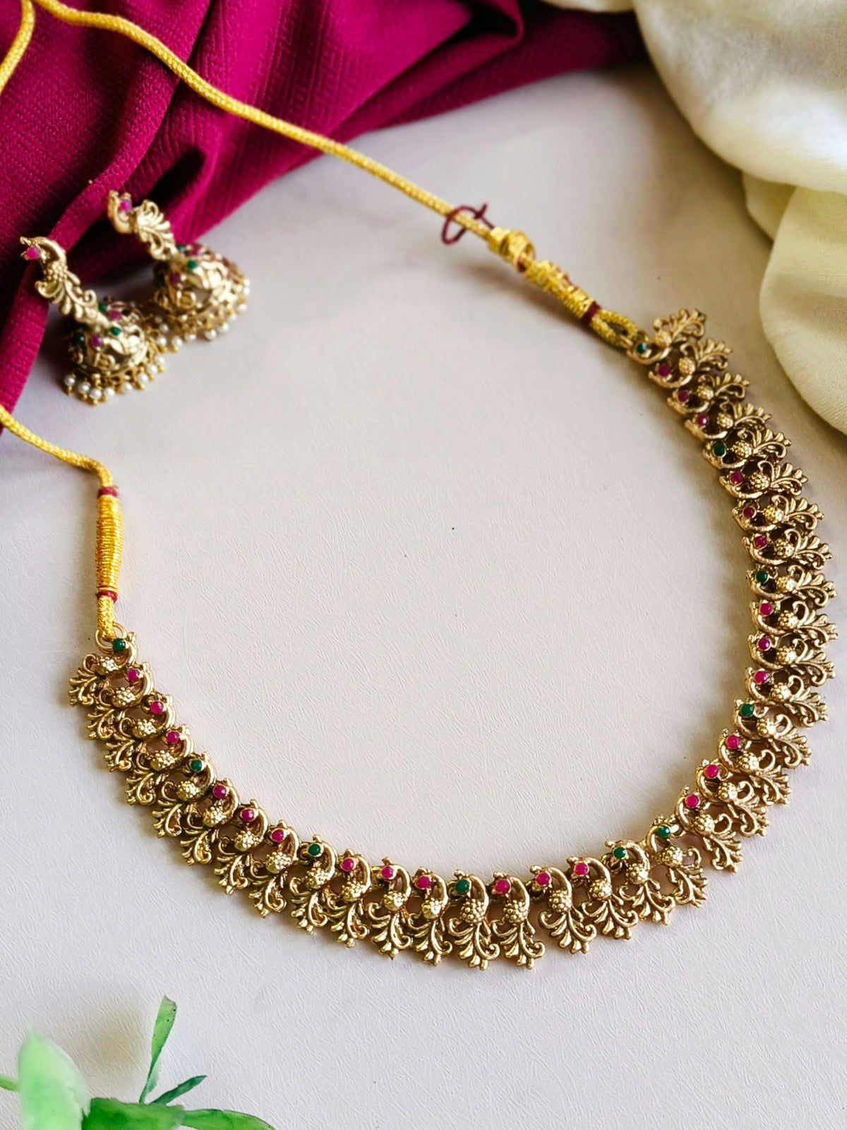 Gold-Plated South Indian Peacock Necklace | Sarichka