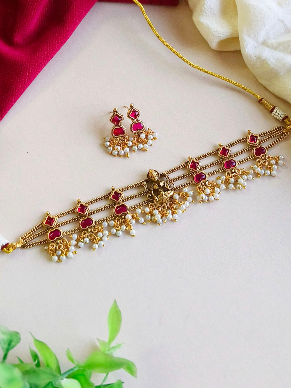 Divine Lakshmi Gold-Plated Temple Choker Set | Sarichka