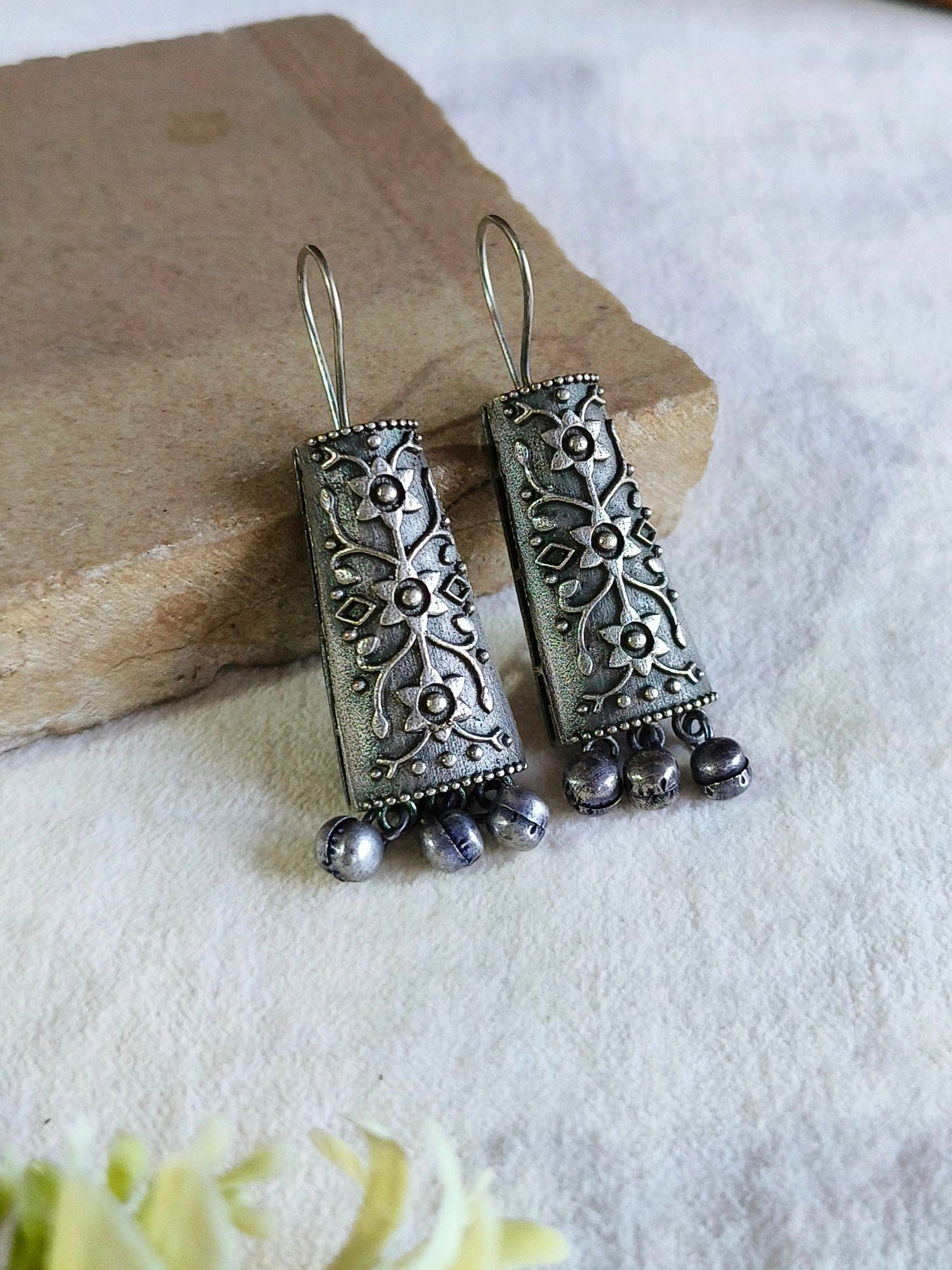Silver-Plated Hook Earrings with Ghungroo for Casual Elegance | Sarichka