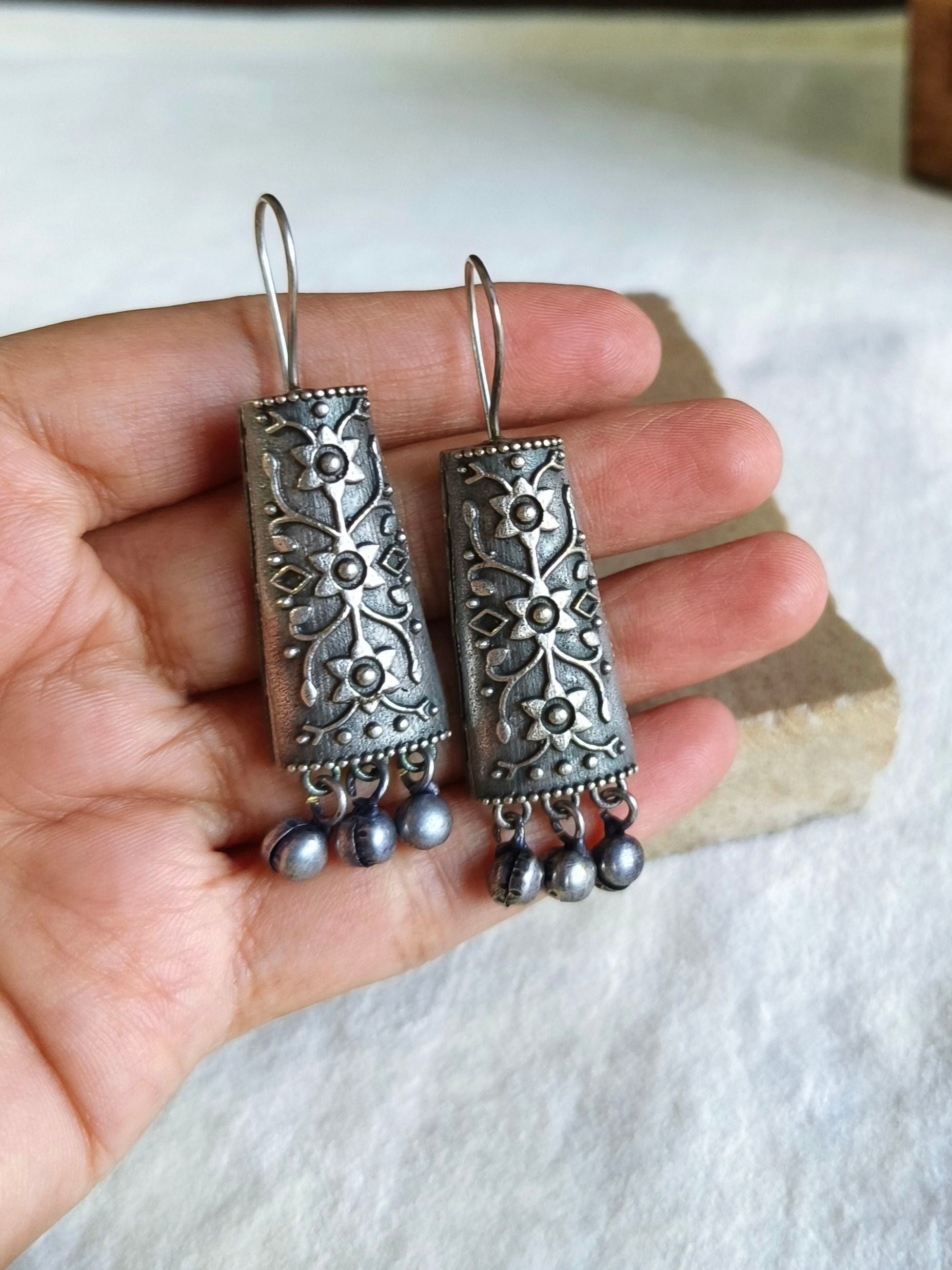 Silver-Plated Hook Earrings with Ghungroo for Casual Elegance | Sarichka
