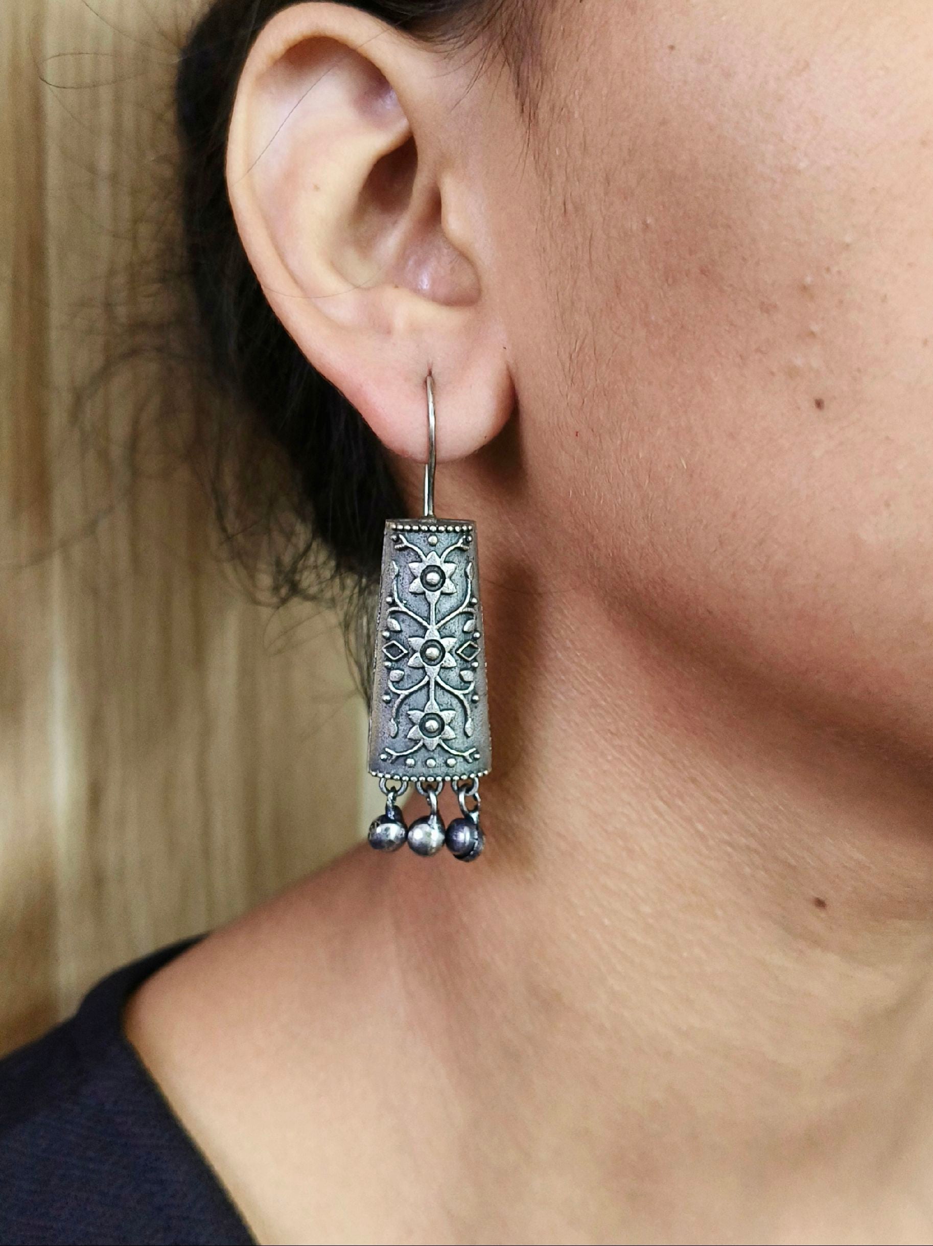 Silver-Plated Hook Earrings with Ghungroo for Casual Elegance | Sarichka
