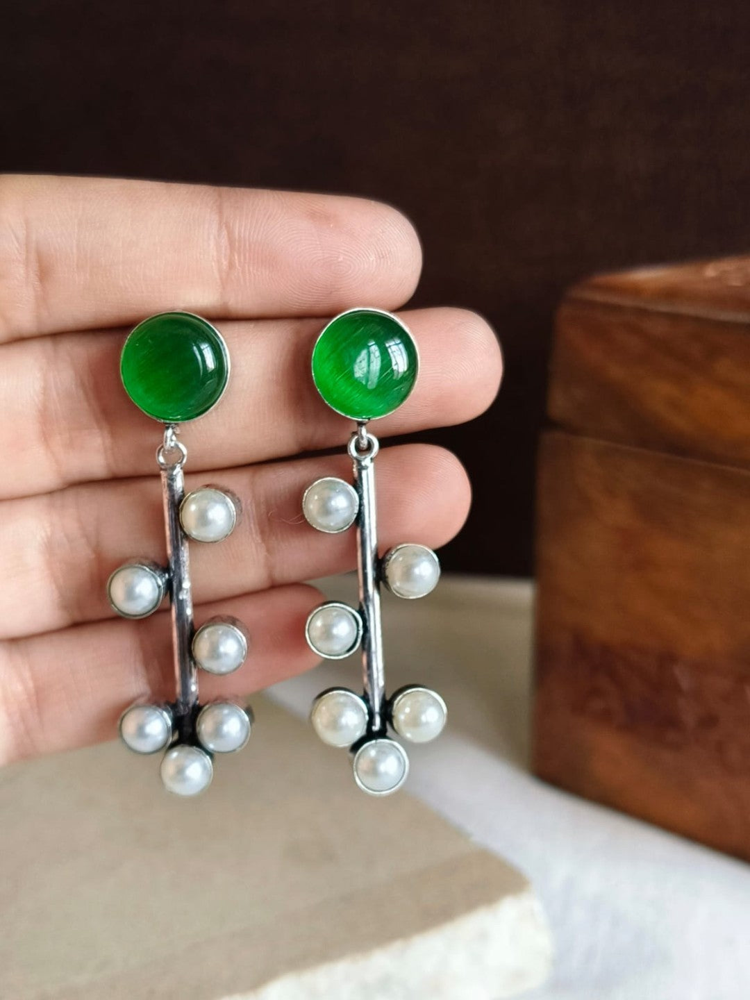 Premium Monalisa Oxidised Danglers with Stone Spark | AMOLA