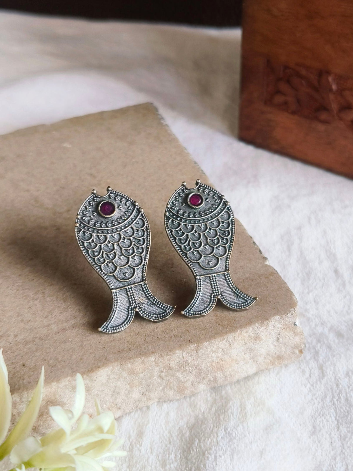 Oxidised Fish Stud Earrings