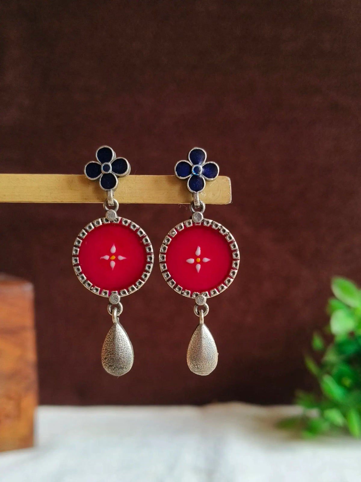 Hand painted Minakari Oxidized Dangler Earring | Sarichka