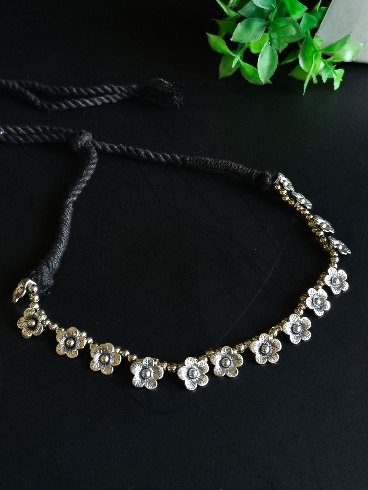 Floral Oxidised Thread Necklace Set | Sarichka