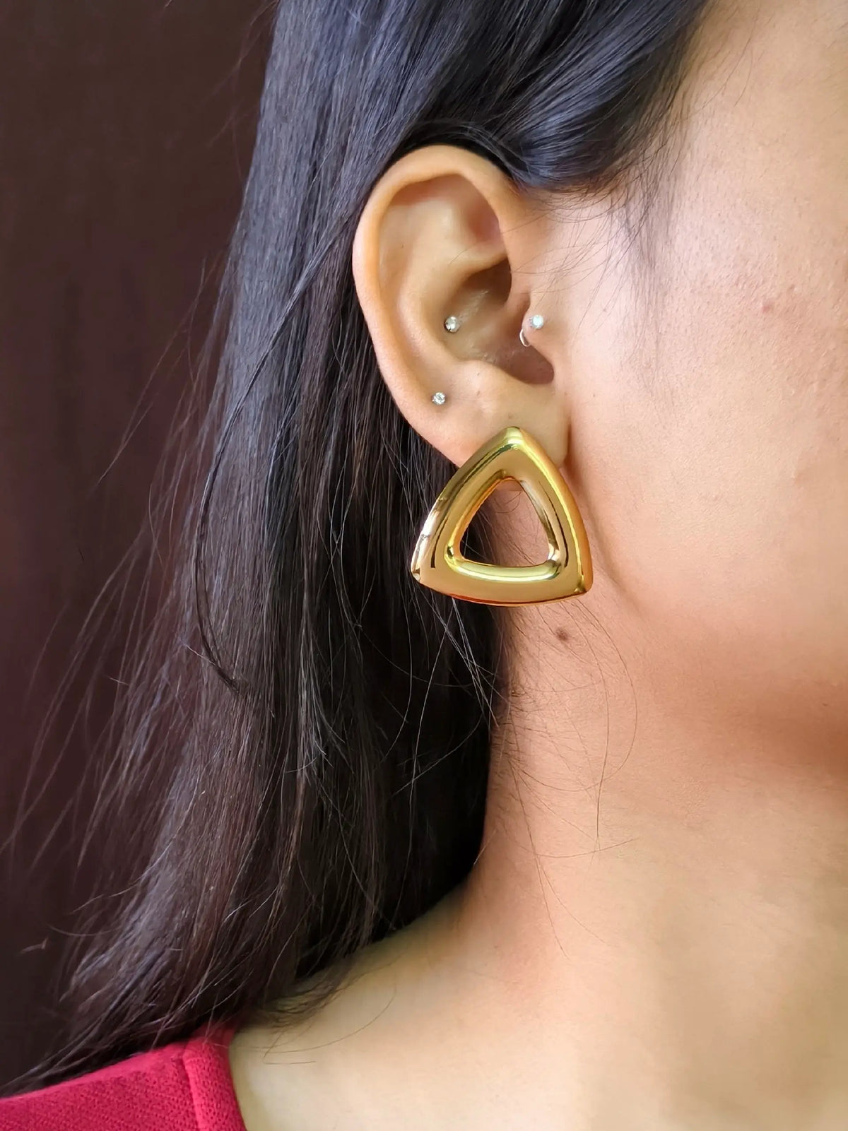 Minimal Gold Hollow Triangle Stud Earrings | Sarichka