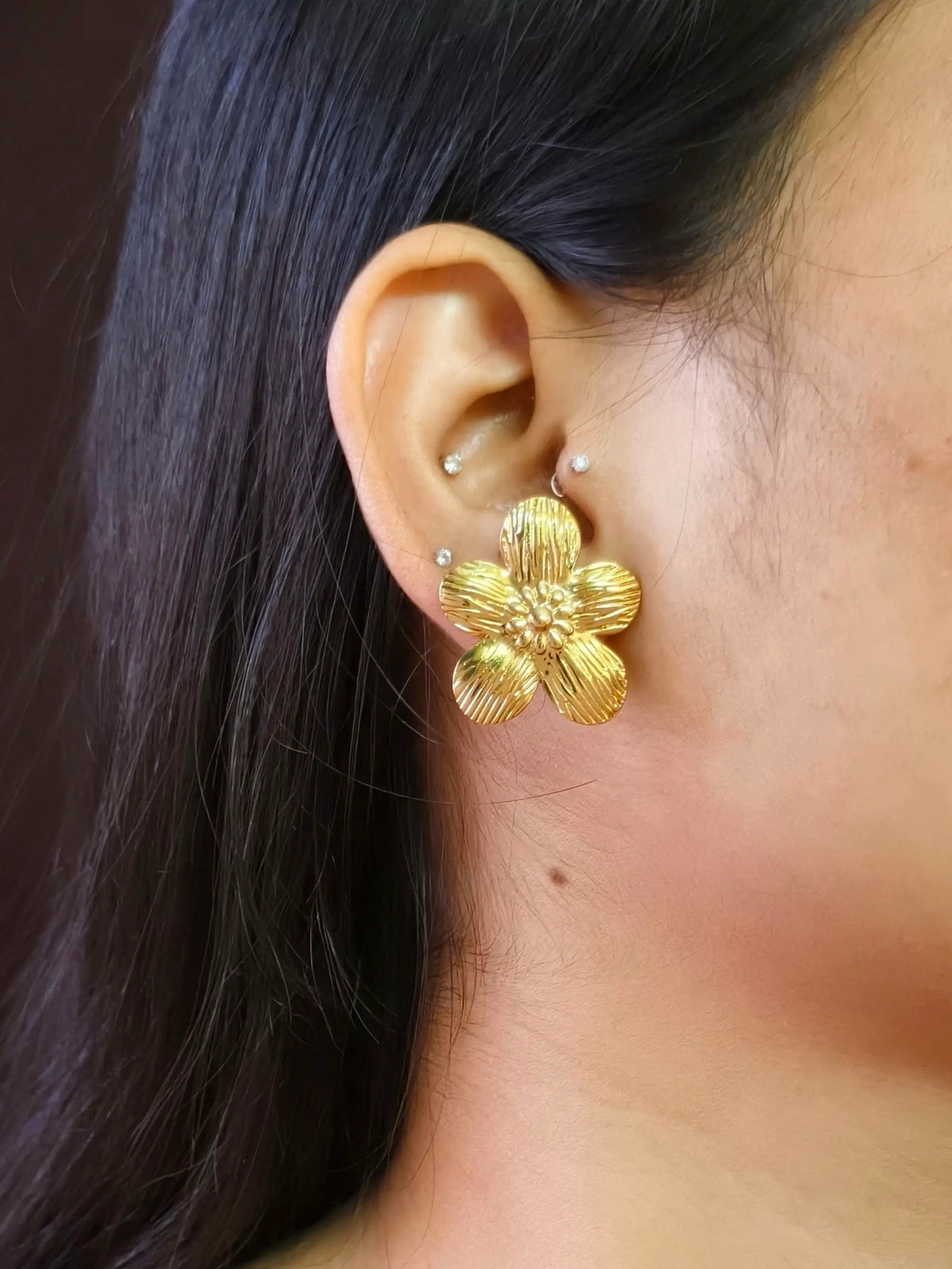 Golden Mini Floral Stud Earrings | Sarichka