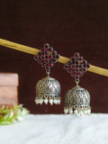 Oxidized Silver Jhumka with Stone & Pearl | Sarichka