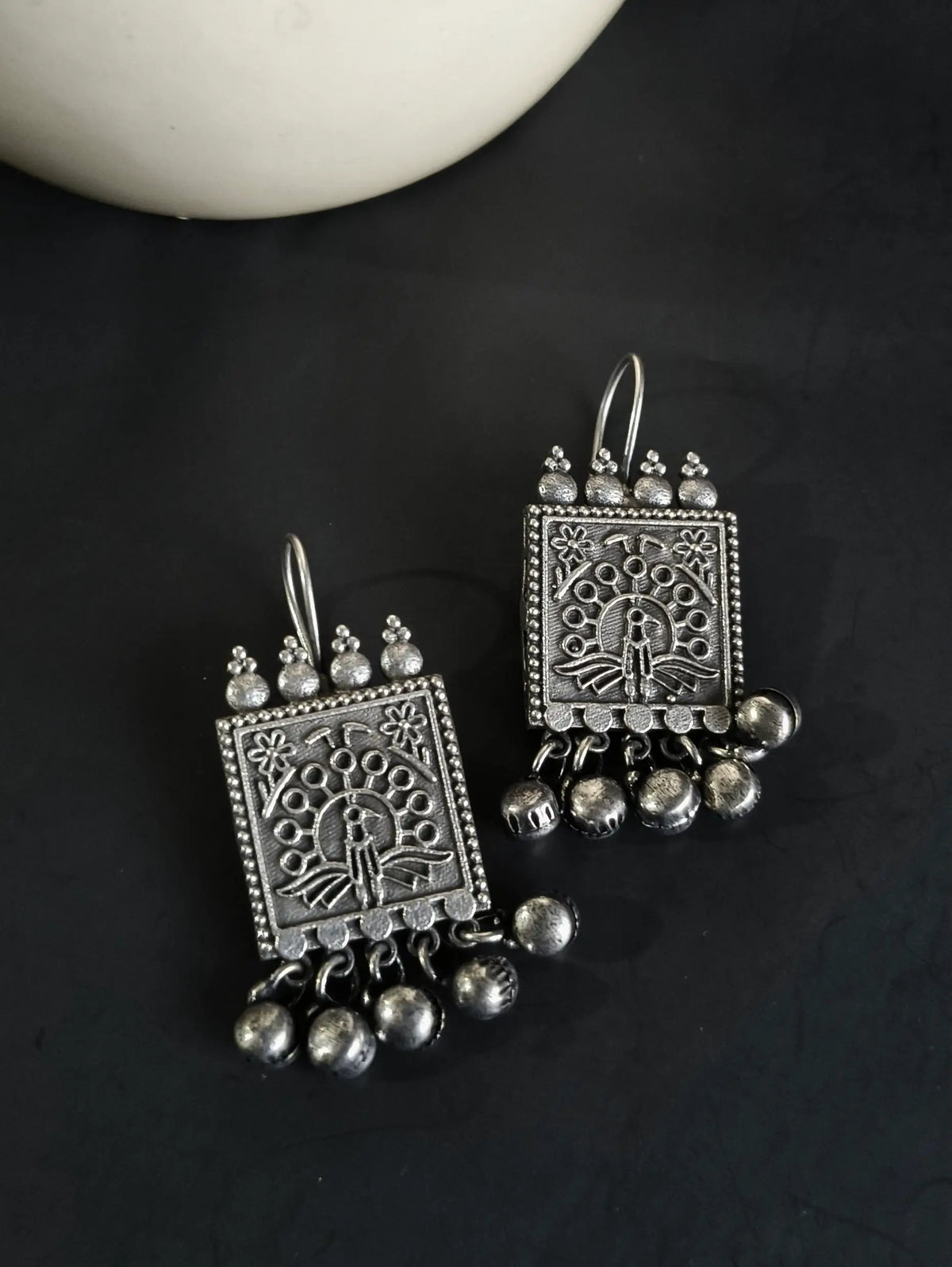 Antique Oxidised Ghungroo Drop Hook Earrings | Sarichka