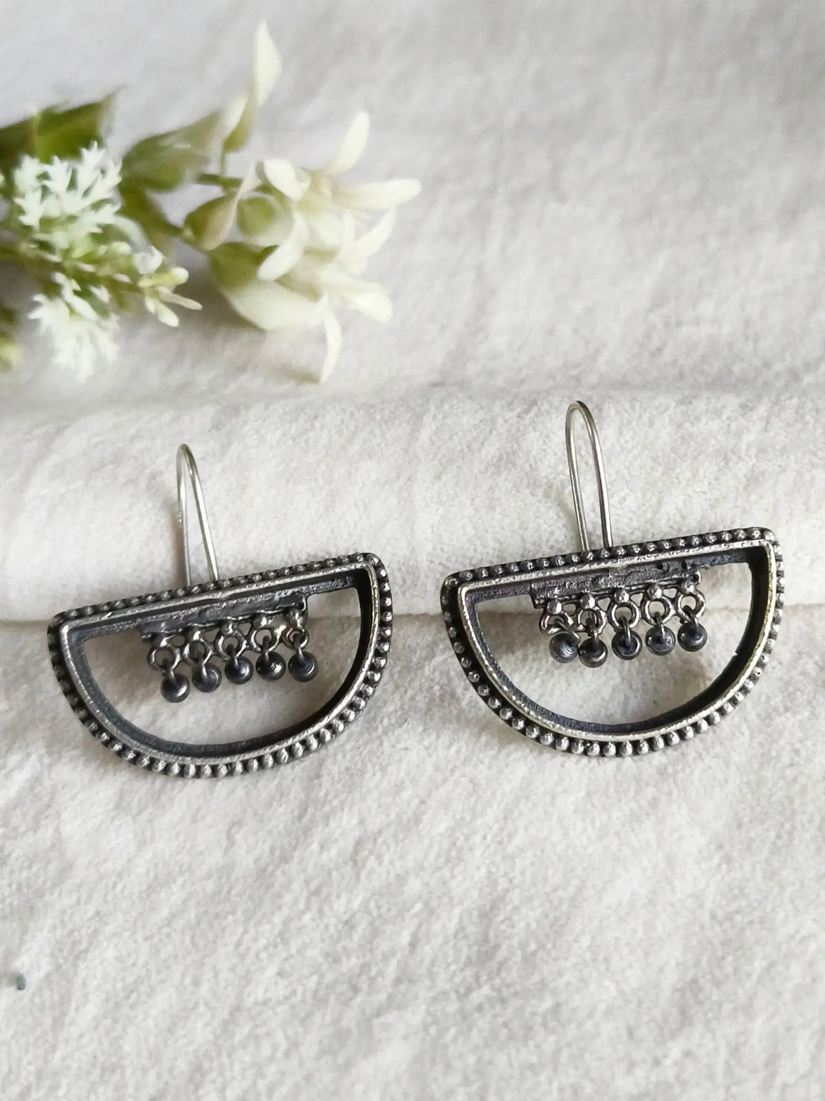 Oxidised Half-Moon Silver Hook Earrings | Sarichka