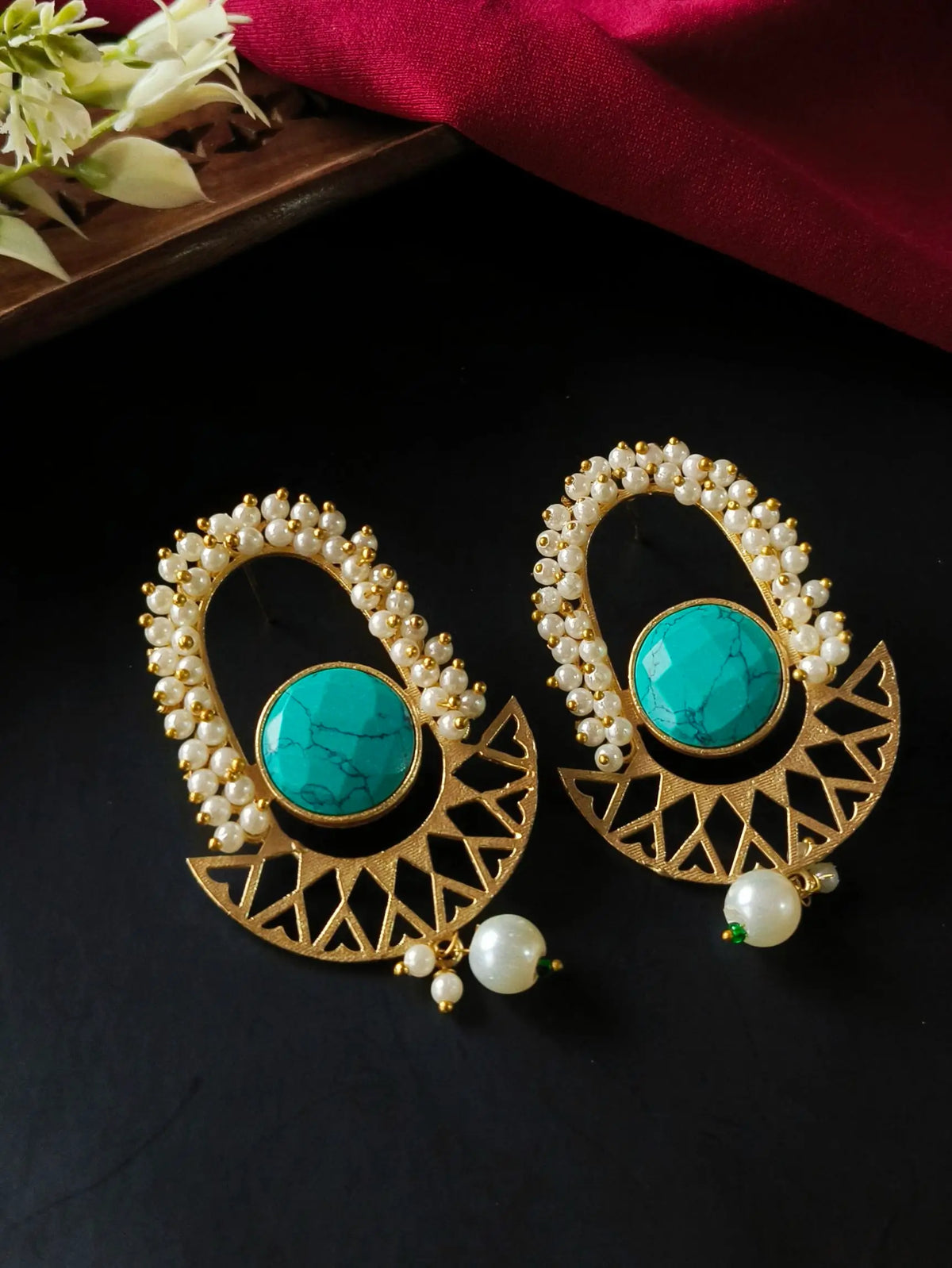 Golden Monalisa Stone Contemporary  Earrings | Sarichka