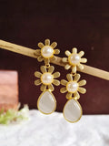 Golden Floral Pearl Drop Danglers Earring | Sarichka
